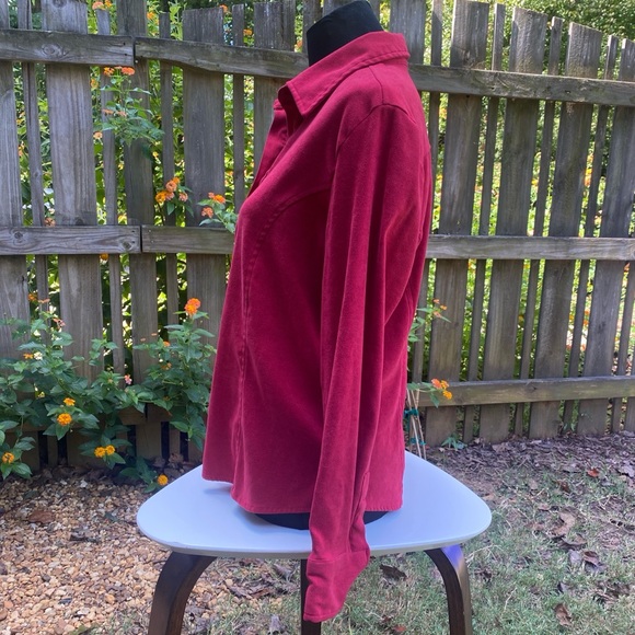 90s Red Suede-Like Button-Up Shirt | Vintage Western Snap | Fall Boho Layering - Picture 3 of 9